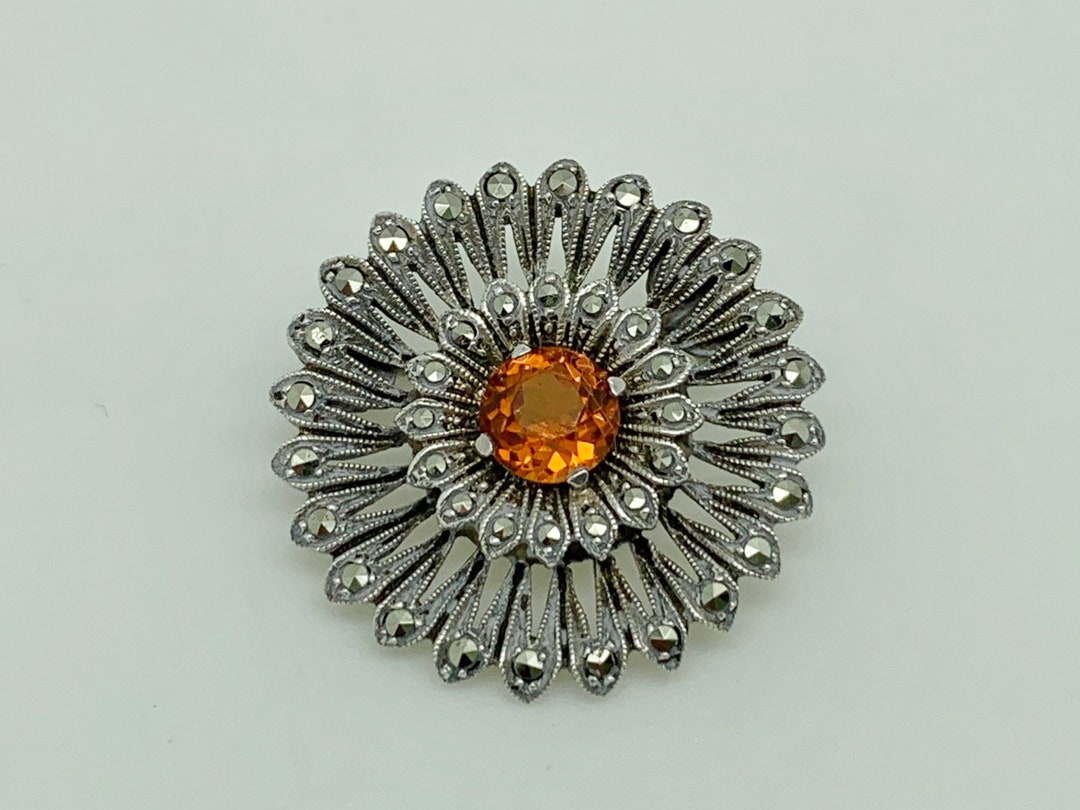 Broche Vintage Turquoise - Cabochon Pâte De Verre - Bijou Fantaisie Rétro