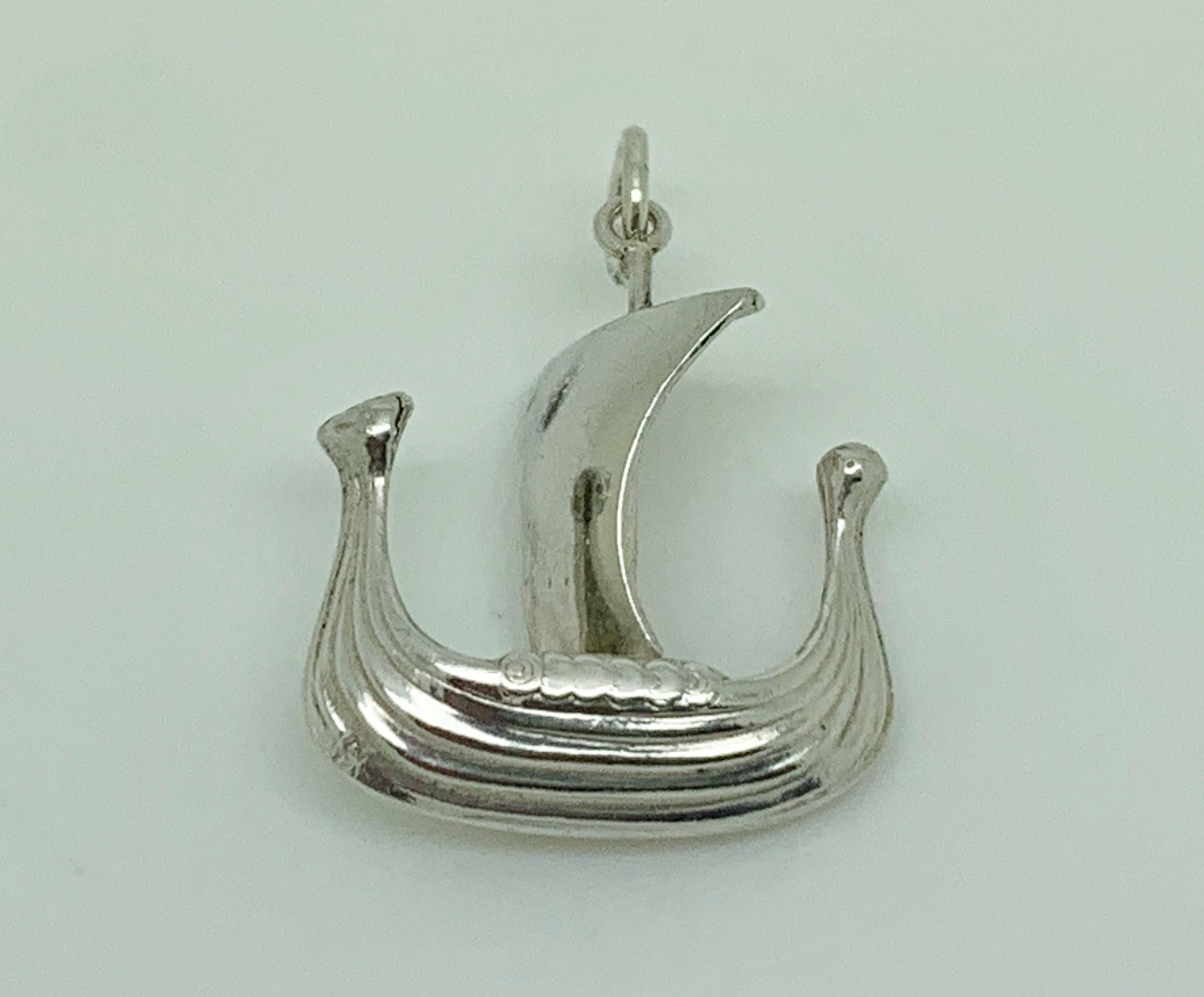 Pendentif Navire Viking En Argent Sterling 925 - Vintage Années 80, Fait Main UK, Occasion