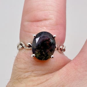 Vintage Studio Crafted Sterling Silver Faceted Moss Agate Band Ring Size J - US Size 4.5