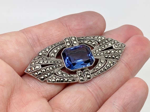 Antique French Art Deco Sterling Silver Blue Past… - image 7