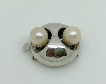 Vintage 835 Silver Faux Pearl Large Round Clasp - Necklace/Bracelet
