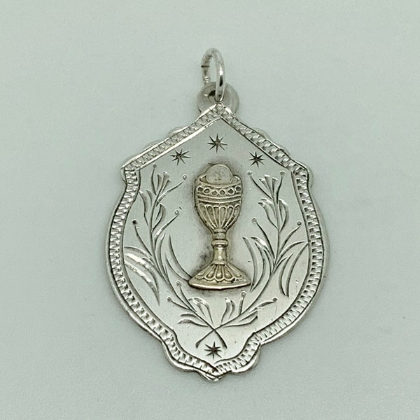 Vintage 1951 IRISH Sterling Silver & Gold Holy Grail Chalice Communion Pendant