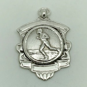 Vintage 1949 English Sterling Silver Blank Running Pictorial Shield Watch Fob