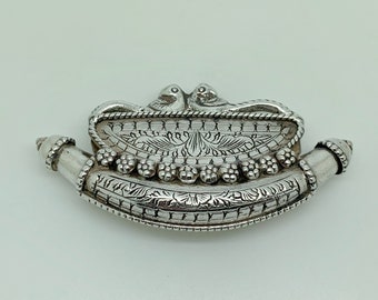 Antique Solid Silver Unusual Rajasthan Detailed Heavy Perfume Oil Flask Bottle