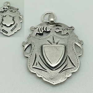 Antique 1919 English Sterling Silver Blank Double Sided Shield Medal Watch Fob