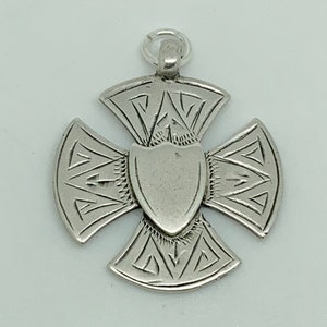 Antique Victorian 1898 English Sterling Silver Fancy Cross Medal Watch Fob