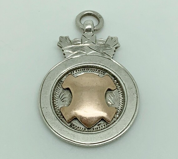 Antique 1933 Sterling Silver Rose Gold Blank Unengraved Crowned Medal Watch Fob