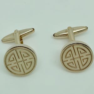 Gilt Sterling Silver Chinese Symbol Wealth Prosperity Round Cufflinks