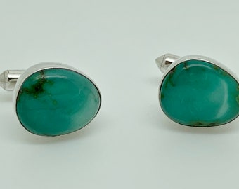 Vintage Studio Sterling Silver Natural Turquoise Cabochon Cufflinks