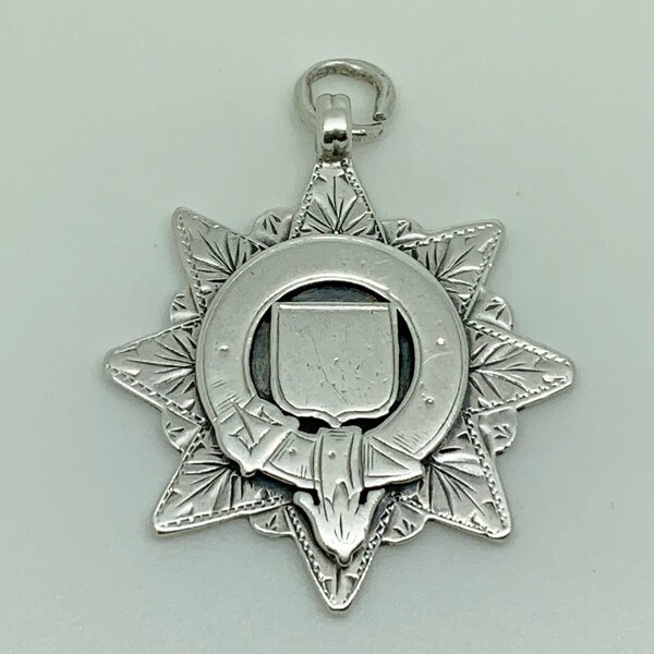 Antique 1901 Sterling Silver Blank Fancy Cross & Garter Large Medal Watch Fob