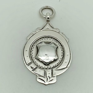 Antique 1935 English Sterling Silver Blank Unengraved Garter Shield Watch Fob