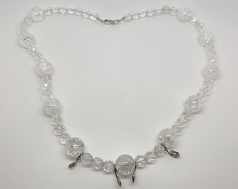 Modern Sterling Silver Chunky Crackle Quartz Rock Crystal Bead Necklace 20"