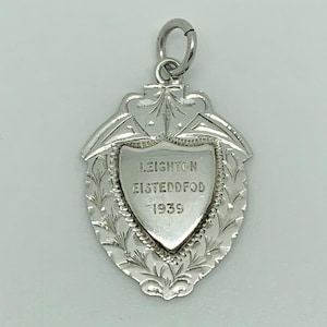 Vintage Sterling Silver Leighton Eisteddfod 1938 Shield Medal Watch Fob
