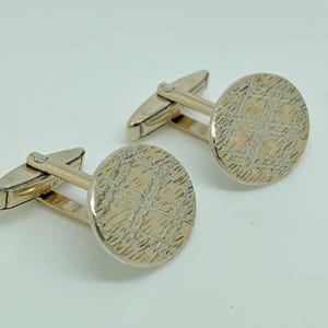 Vintage c1970s 9ct Gold & Sterling Silver Diamond Cut Retro Oval Cufflinks
