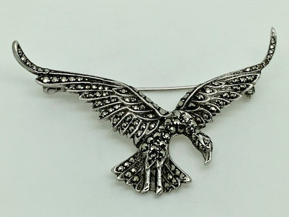 Antique Art Deco Sterling Silver Marcasite Eagle … - image 1