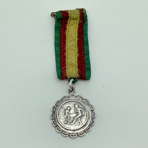 Vintage 1954 Sterling Silver Blank Unengraved Football Medal Watch Fob + Ribbon