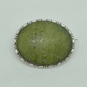 Antique Art Deco Sterling Silver Irish Connemara Marble Oval Cabochon Brooch
