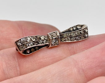 Antique Art Deco Sterling Silver Diamond PASTE Bow Brooch