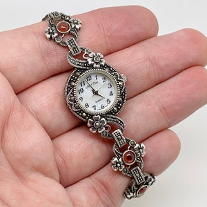 Jewel Time Sterling Silver Garnet Marcasite Art Deco Style  display picture 1