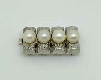Vintage 835 Silver Faux Pearl Row Textured Large Clasp - Necklace/Bracelet