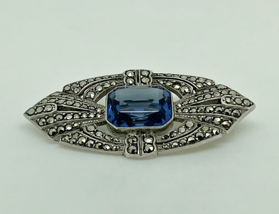 Antique French Art Deco Sterling Silver Blue Past… - image 2