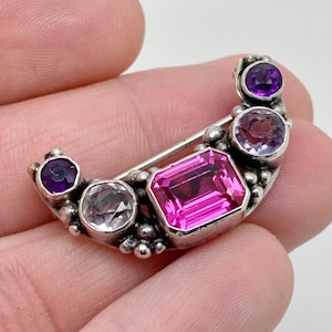 Spilla antica a mezzaluna in argento sterling con pietre preziose, Arts & Crafts, Dorrie Nossiter