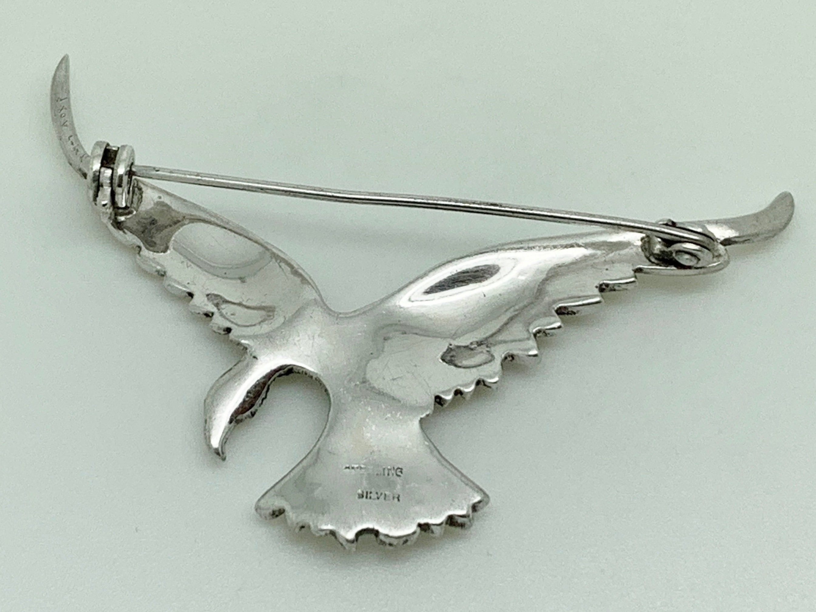 Broche Ancienne Argent Massif 925 – Art Déco – Oiseau Et Strass – Créateur