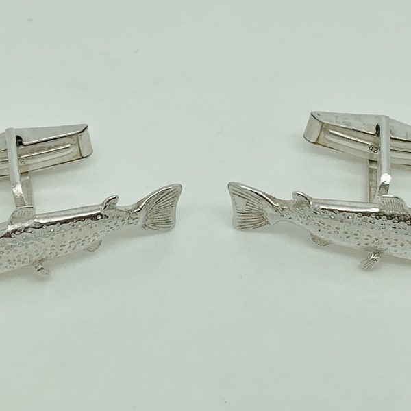 Vintage Sterling Silver Detailed Salmon Fish Cufflinks