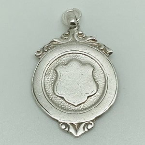 Antique 1936 English Sterling Silver Blank Unengraved Shield Medal Watch Fob