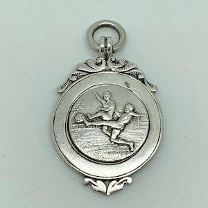 Antique 1921 English Sterling Silver Running Athletics Pictorial Medal Watch Fob