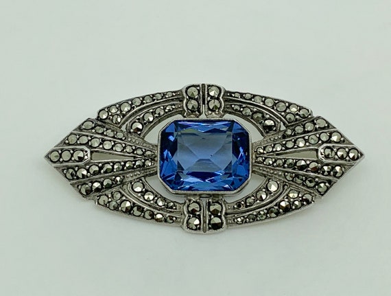 Antique French Art Deco Sterling Silver Blue Past… - image 1