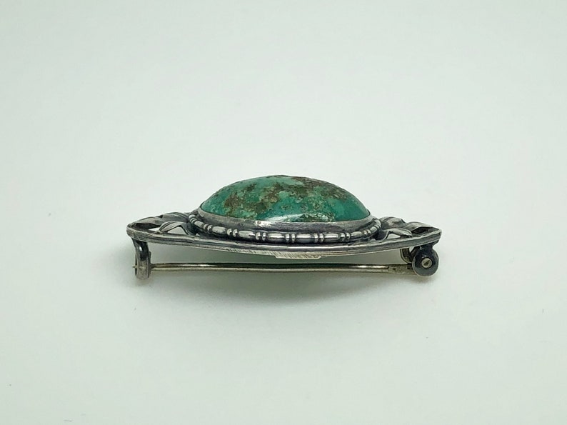 Antique Arts /& Crafts Sterling Silver Turquoise Ornate Leaf Brooch