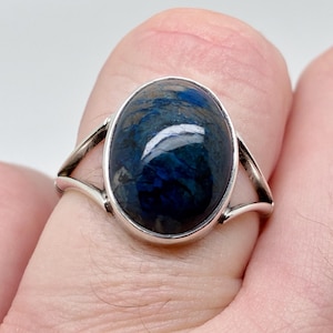 Vintage Art Deco Sterling Silver Azurite? Blue Gem Cabochon Band Ring Size U - US Size 10