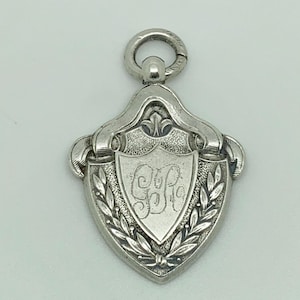 Antique 1905 Edwardian Sterling Silver Engraved GR Initials Medal Watch Fob