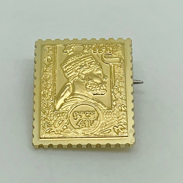 Vintage Gold on Sterling Silver 1894 Ethiopia Postage Stamp Ingot Badge Brooch
