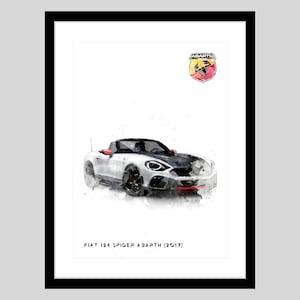 Fiat 124 Spider Abarth 2017 A3 Watercolour Wall Art Print Home or Office Decor