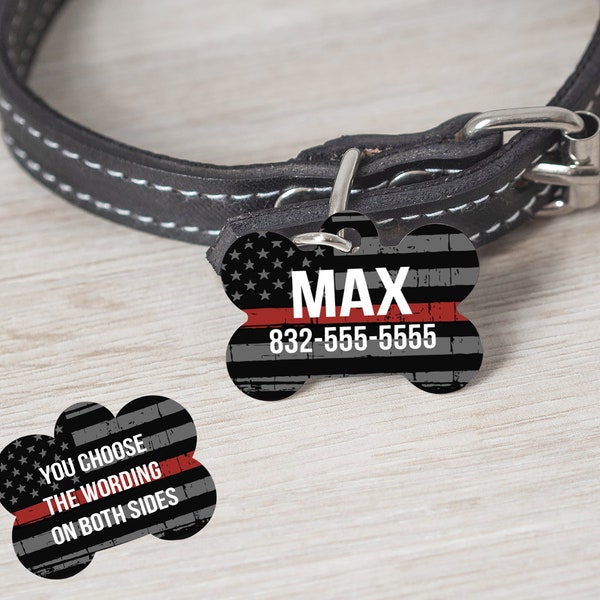 2 Sided TRL - Thin Red Line Firefighter Dog Tag - Back The Red - Custom Name - Dog Tags - Fire Tags - Dog Bone Tag - Thin Red Line Dog