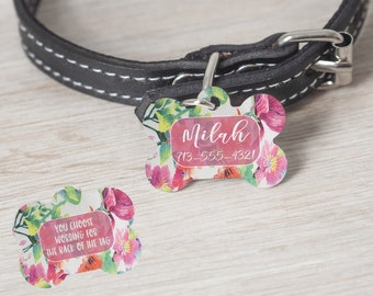 2 Sided Girl Bone Shaped Dog Tag - Customized Dog Tag - Flower Dog Tag - Custom Name - Dog Tags - Custom Tags - Dog Bone Tag - Girl Dog Tag