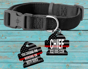 2 Sided Fire Hydrant - Thin Red Line Firefighter Pet Tag - Back The Red - Custom Name - Dog Tags - Fire Tags - Dog Bone Tag - TRL