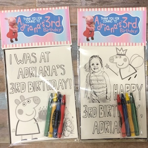 Any Theme YOUR child Personalized Birthday Party Favors Set of 10 5x7 Two Sketched Coloring Pages of YOUR Child and YOUR Theme Crayons image 1