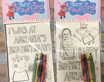 Any Theme YOUR child - Personalized Birthday Party Favors Set of 10 - 5x7 Two Sketched Coloring Pages of YOUR Child and YOUR Theme - Crayons