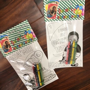 Any Theme YOUR child Personalized Birthday Party Favors Set of 10 5x7 Two Sketched Coloring Pages of YOUR Child and YOUR Theme Crayons image 8