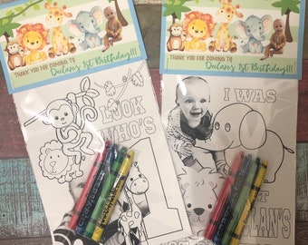 Any Theme YOUR child - Personalized Birthday Party Favors Set of 10 - 5x7 Two Sketched Coloring Pages of YOUR Child and YOUR Theme - Crayons