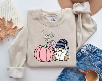 Fall Pumpkins Leaves and Gnome Sweater - Autumn Sweatshirt or Hoodie