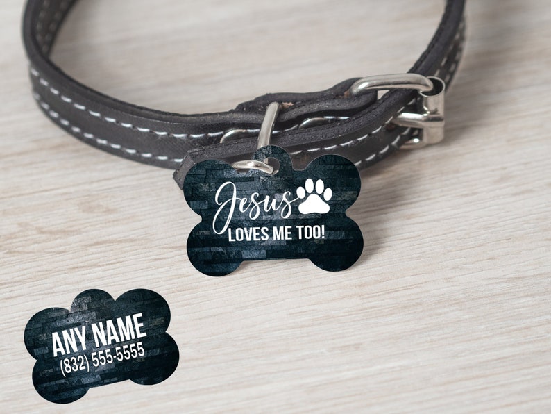 2 Sided Jesus Loves Me Too Christian Religious Dog Tag Custom Name Dog Tags Custom Tags Dog Bone Tag afbeelding 1