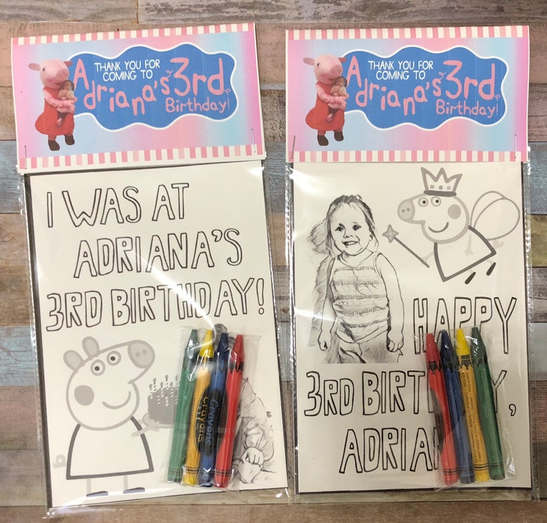 Any Theme YOUR child Personalized Birthday Party Favors Set of 10 5x7 Two Sketched Coloring Pages of YOUR Child and YOUR Theme Crayons image 1