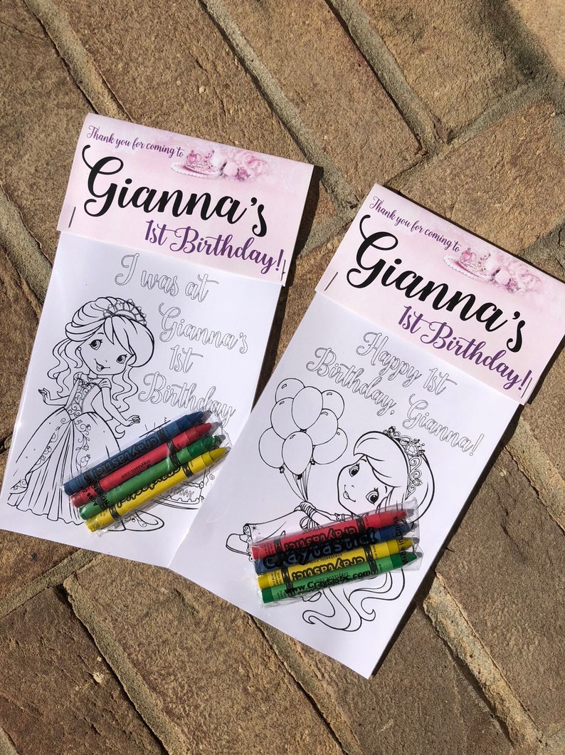 Any Theme YOUR child Personalized Birthday Party Favors Set of 10 5x7 Two Sketched Coloring Pages of YOUR Child and YOUR Theme Crayons image 10