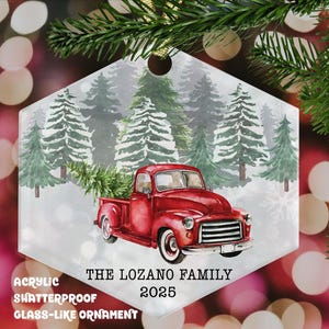 Vintage Christmas Truck Ornament | Glass-Like Acrylic Decor | Rustic Holiday Keepsake | Farmhouse Red Truck Tag | Shatterproof Gift