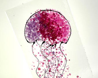 Pink Purple Jellyfish Fused Glass Panel Lamp, Textured Art Decor