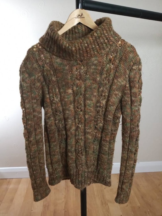 Vintage Handmade Chunky Knit Aran Wool Turtleneck